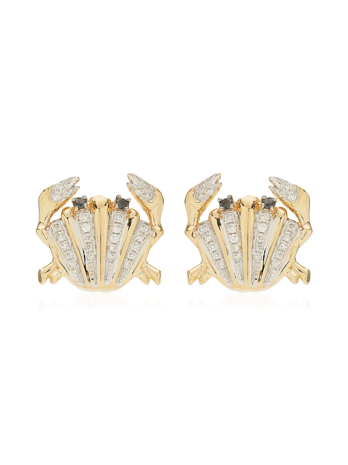 Yvonne Léon Mini Yellow Gold Diamond Shell Crab Earrings