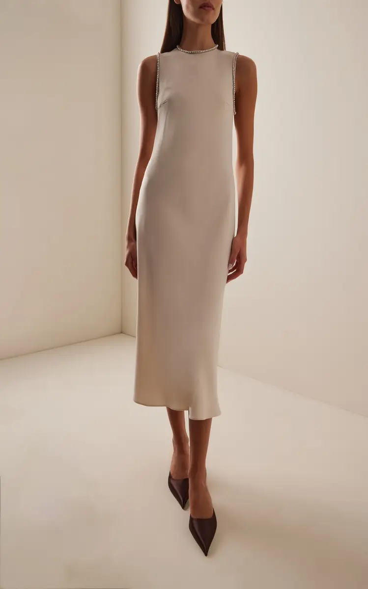 Prada Crystal-Trimmed Sablé Midi Dress | Thumbnail 2