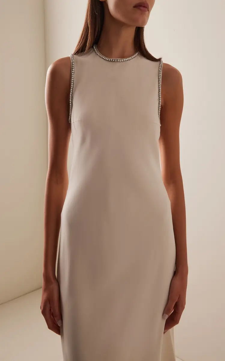 Prada Crystal-Trimmed Sablé Midi Dress | Thumbnail 3