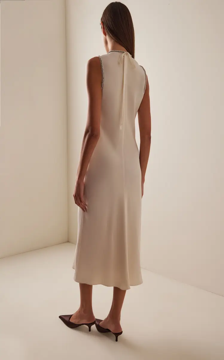 Prada Crystal-Trimmed Sablé Midi Dress | Thumbnail 4