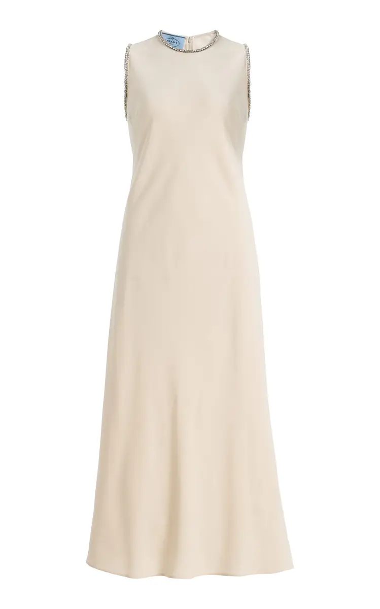 Prada Crystal-Trimmed Sablé Midi Dress | Thumbnail 6