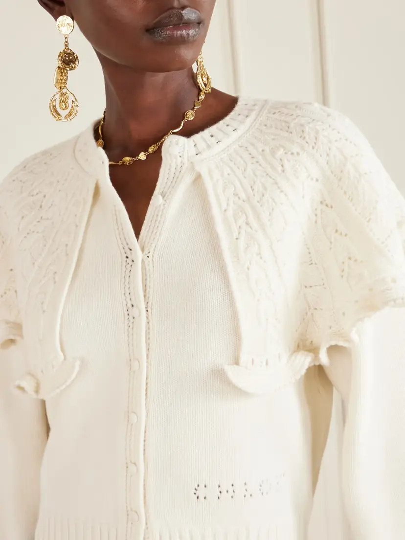 Chloé Cropped Ruffled Pointelle-knit Wool And Cashmere-blend Cardigan | Thumbnail 4 Chloé Cropped Ruffled Pointelle-knit Wool And Cashmere-blend Cardigan | Thumbnail 4