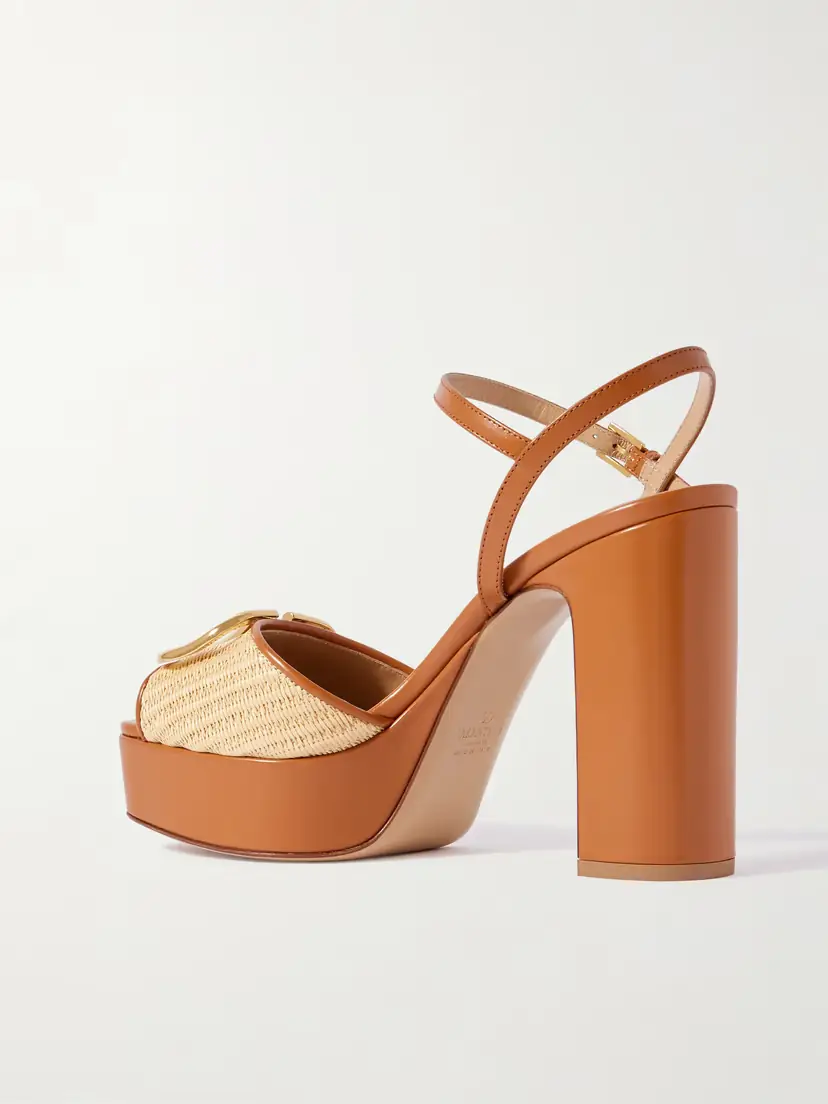 Valentino Garavani Vlogo Signature 115 Leather-trimmed Raffia Platform Sandals | Thumbnail 3 Valentino Garavani Vlogo Signature 115 Leather-trimmed Raffia Platform Sandals | Thumbnail 3