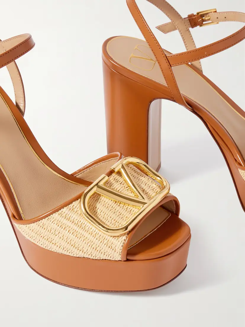 Valentino Garavani Vlogo Signature 115 Leather-trimmed Raffia Platform Sandals | Thumbnail 4 Valentino Garavani Vlogo Signature 115 Leather-trimmed Raffia Platform Sandals | Thumbnail 4