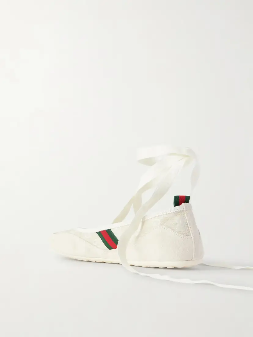 Gucci Shift Webbing-trimmed Canvas-jacquard And Suede Ballet Flats | Thumbnail 3 Gucci Shift Webbing-trimmed Canvas-jacquard And Suede Ballet Flats | Thumbnail 3