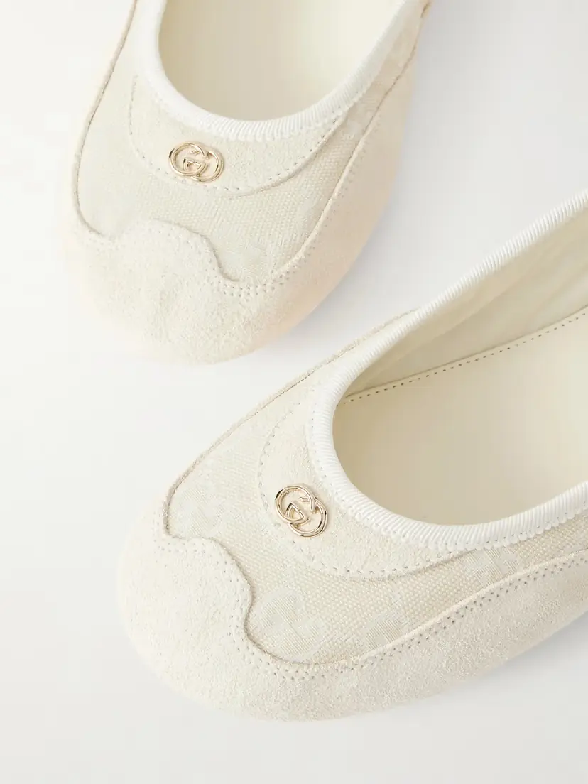 Gucci Shift Webbing-trimmed Canvas-jacquard And Suede Ballet Flats | Thumbnail 5 Gucci Shift Webbing-trimmed Canvas-jacquard And Suede Ballet Flats | Thumbnail 5