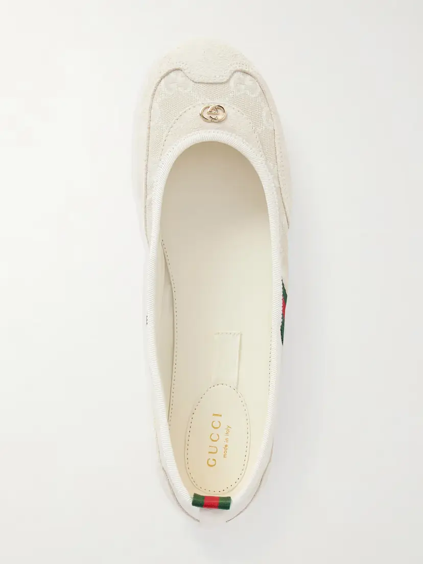 Gucci Shift Webbing-trimmed Canvas-jacquard And Suede Ballet Flats | Thumbnail 6 Gucci Shift Webbing-trimmed Canvas-jacquard And Suede Ballet Flats | Thumbnail 6