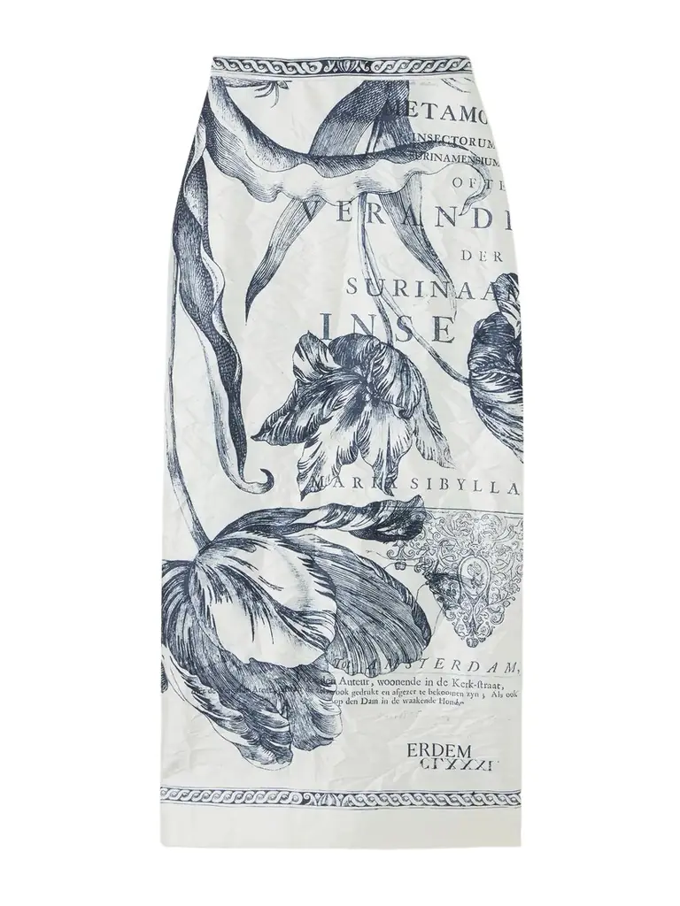 Erdem Printed Crinkled-satin Midi Skirt | Image 1 Erdem Printed Crinkled-satin Midi Skirt | Image 1