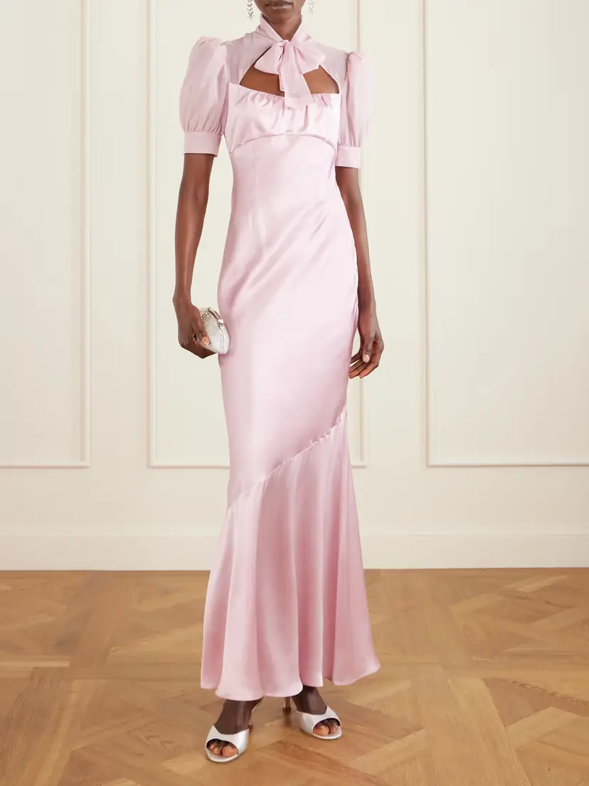 Alessandra Rich Pussy-bow Silk-satin And Georgette Gown | Thumbnail 2