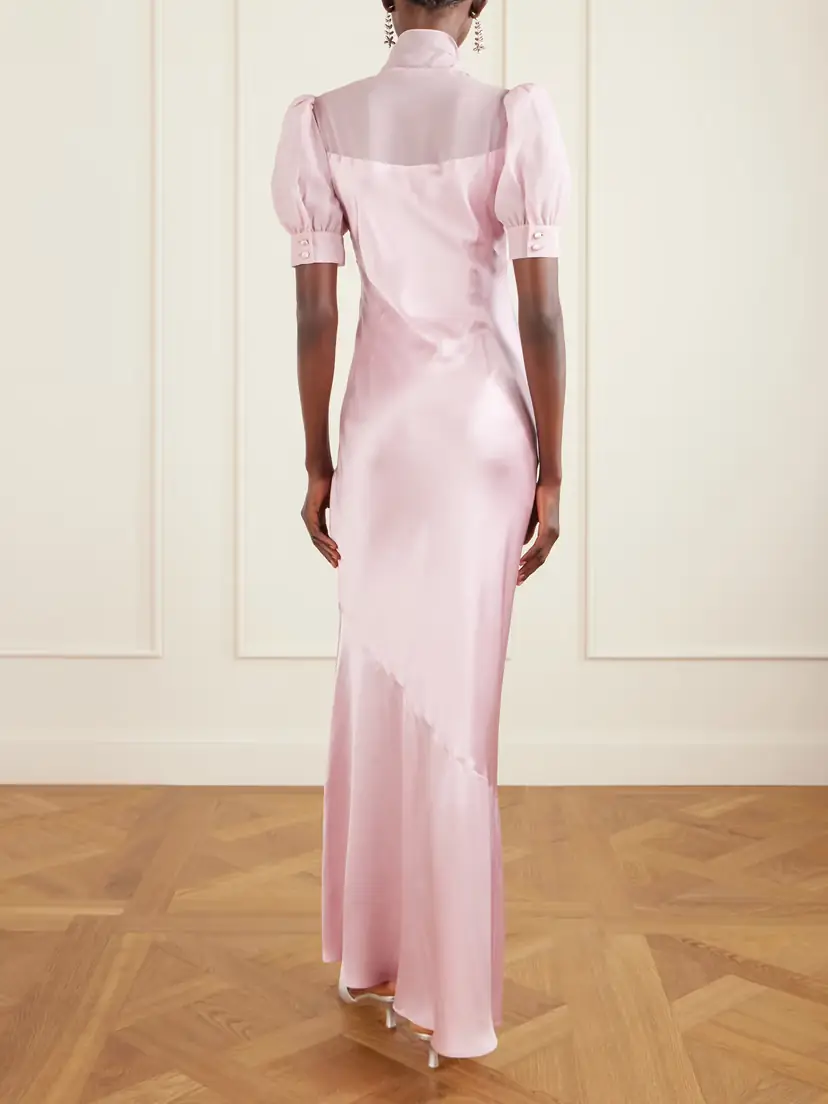 Alessandra Rich Pussy-bow Silk-satin And Georgette Gown | Thumbnail 3