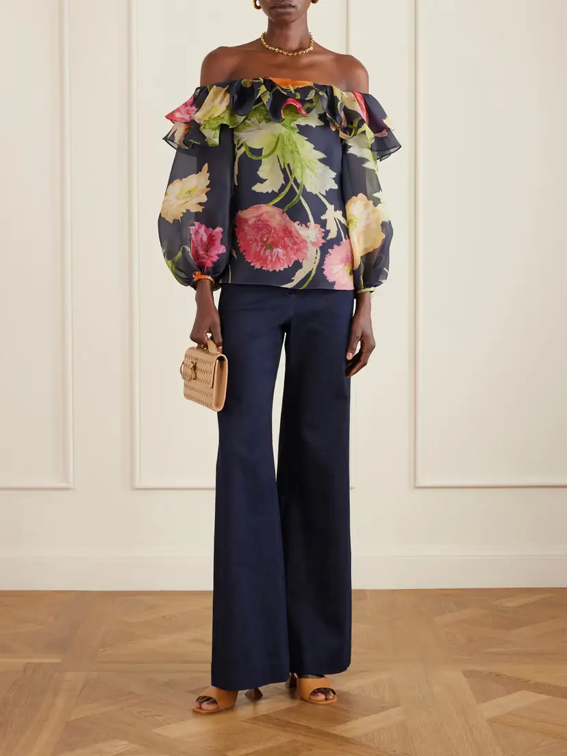 Carolina Herrera Off-the-shoulder Floral-print Silk-organza Top | Thumbnail 2