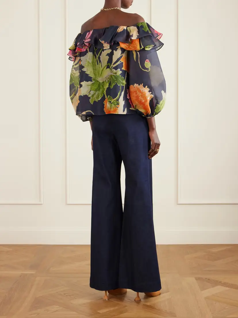 Carolina Herrera Off-the-shoulder Floral-print Silk-organza Top | Thumbnail 3