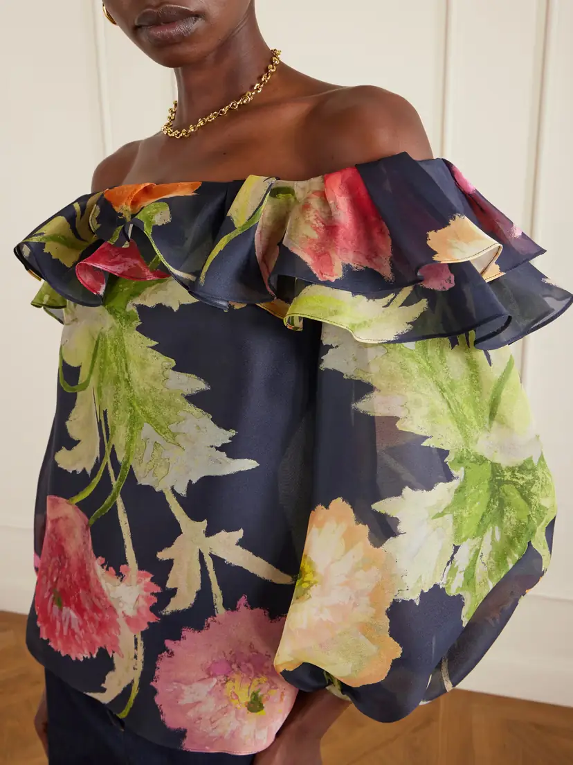 Carolina Herrera Off-the-shoulder Floral-print Silk-organza Top | Thumbnail 4