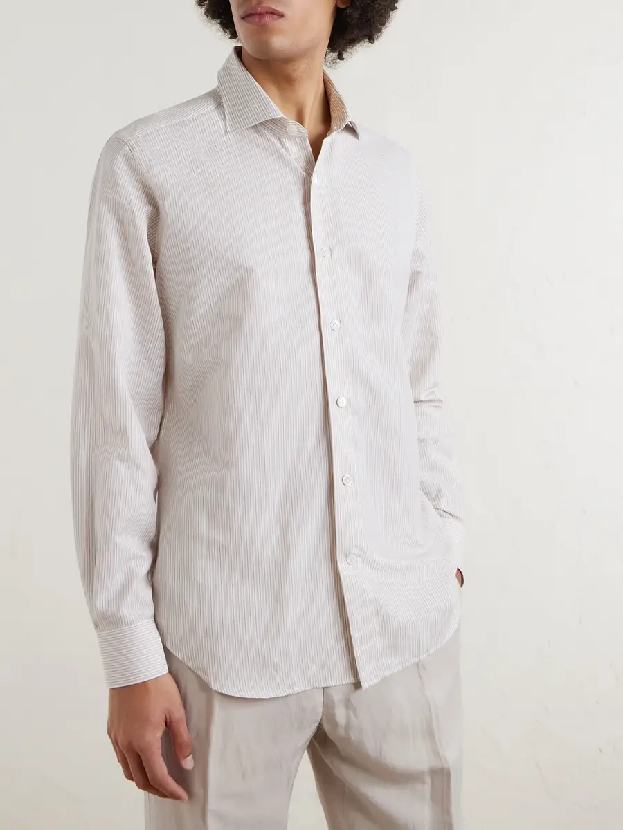 ELEVENTY Striped Cotton and Linen-Blend Shirt - Men | Thumbnail 3
