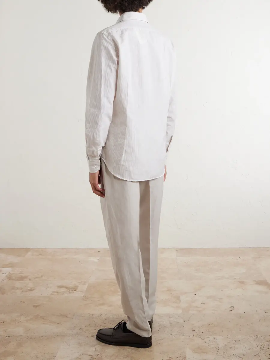 ELEVENTY Striped Cotton and Linen-Blend Shirt - Men | Thumbnail 4