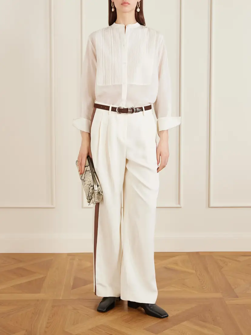 TWP Sulli Pleated Striped Coated Woven Wide-leg Pants | Thumbnail 2 TWP Sulli Pleated Striped Coated Woven Wide-leg Pants | Thumbnail 2