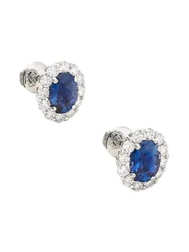 1735 Platinum, Sapphire And Diamond Earrings - Gold