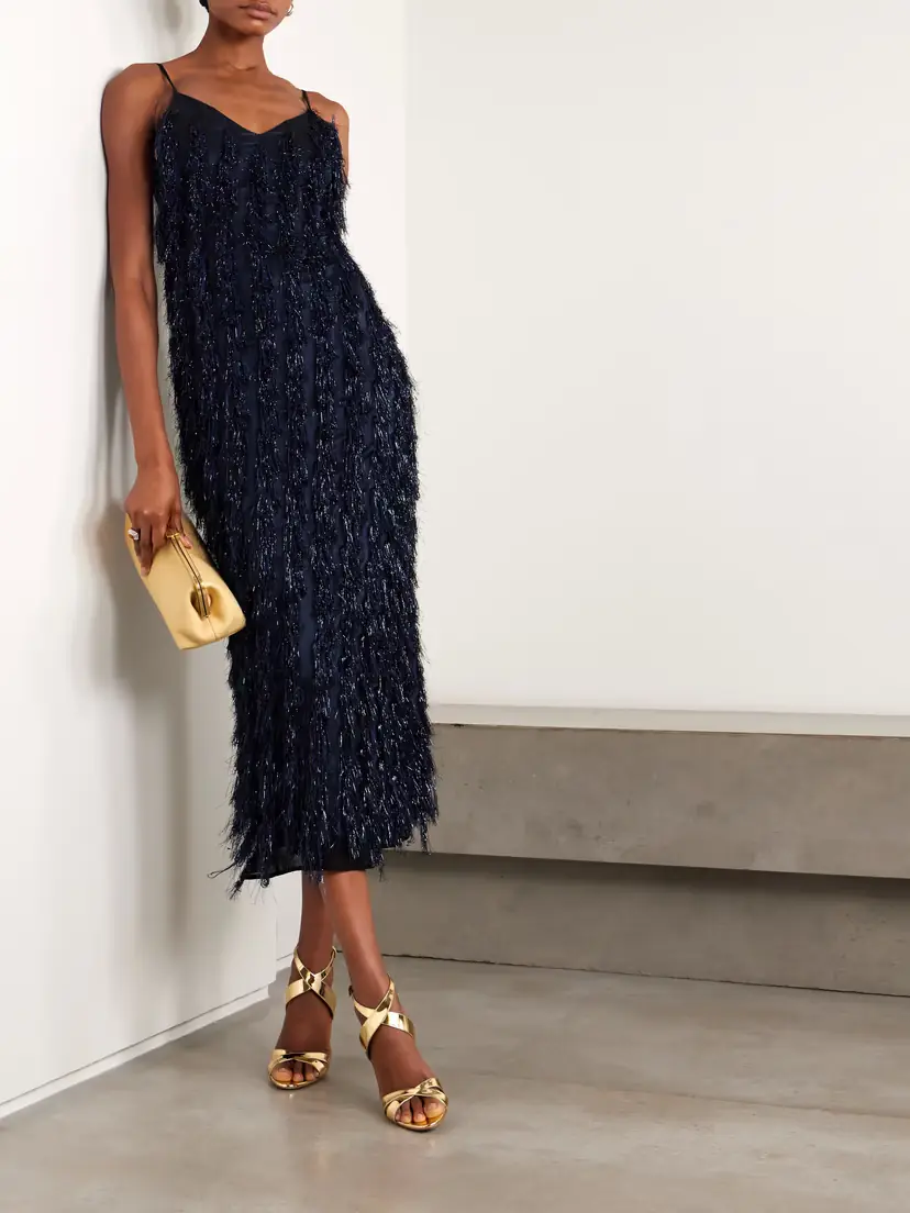 Stella McCartney Metallic Fringed Organza Midi Dress | Thumbnail 2 Stella McCartney Metallic Fringed Organza Midi Dress | Thumbnail 2