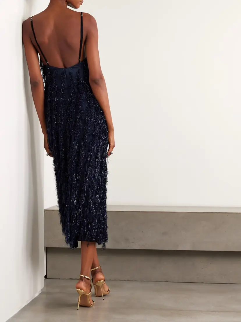Stella McCartney Metallic Fringed Organza Midi Dress | Thumbnail 3 Stella McCartney Metallic Fringed Organza Midi Dress | Thumbnail 3