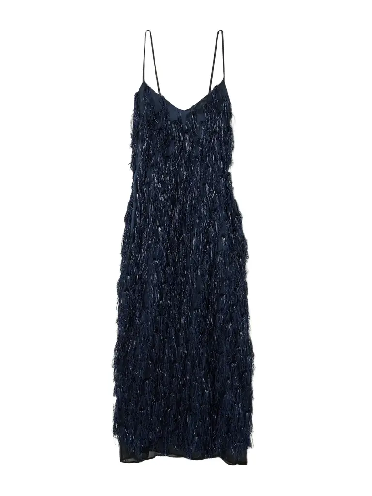 Metallic Fringed Organza Midi Dress Metallic Fringed Organza Midi Dress