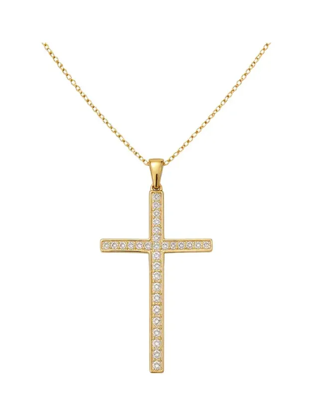 0.32ct Diamond 14K Gold Cross Pendant Chain Necklace 0.32ct Diamond 14K Gold Cross Pendant Chain Necklace