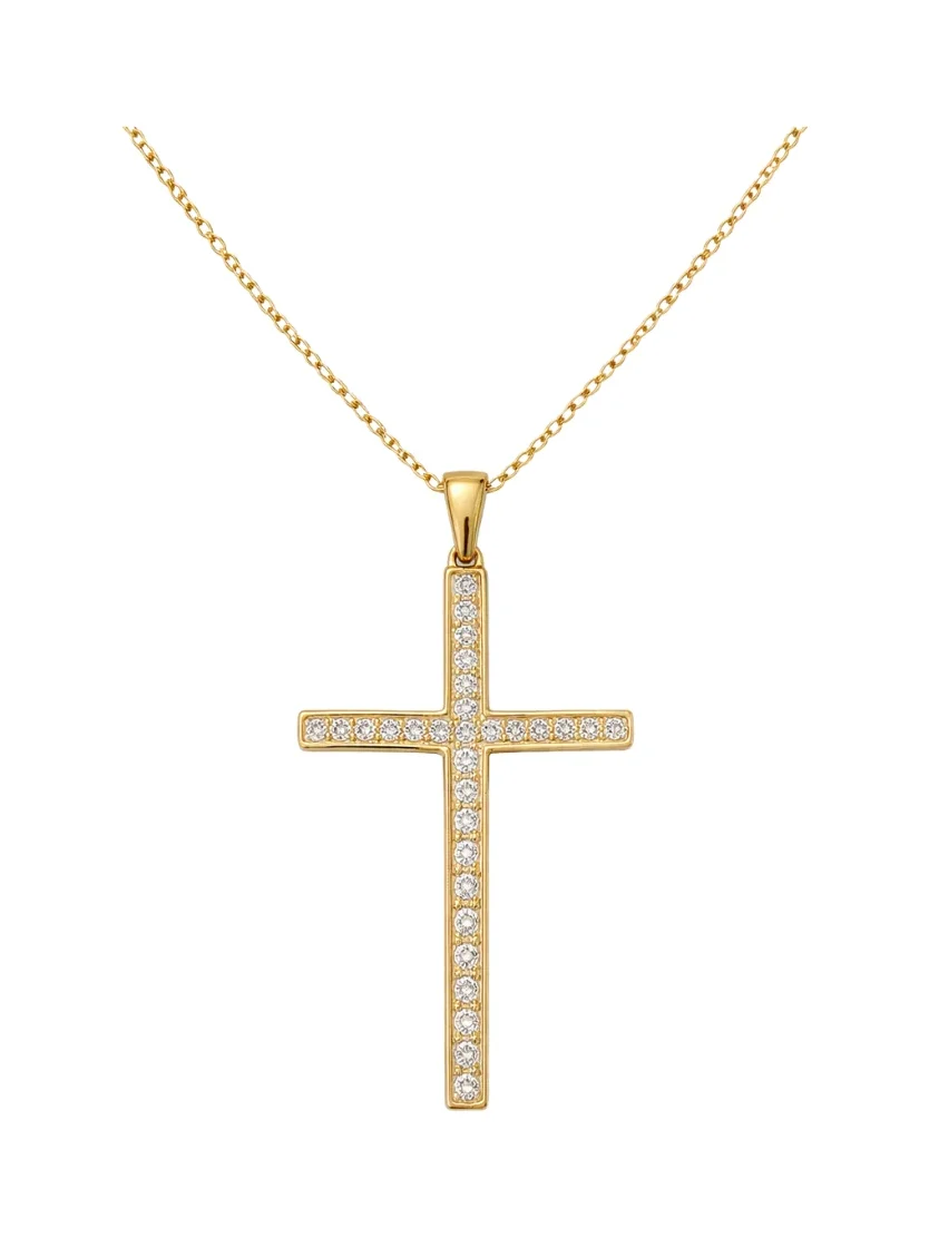 0.32ct Diamond 14K Gold Cross Pendant Chain Necklace