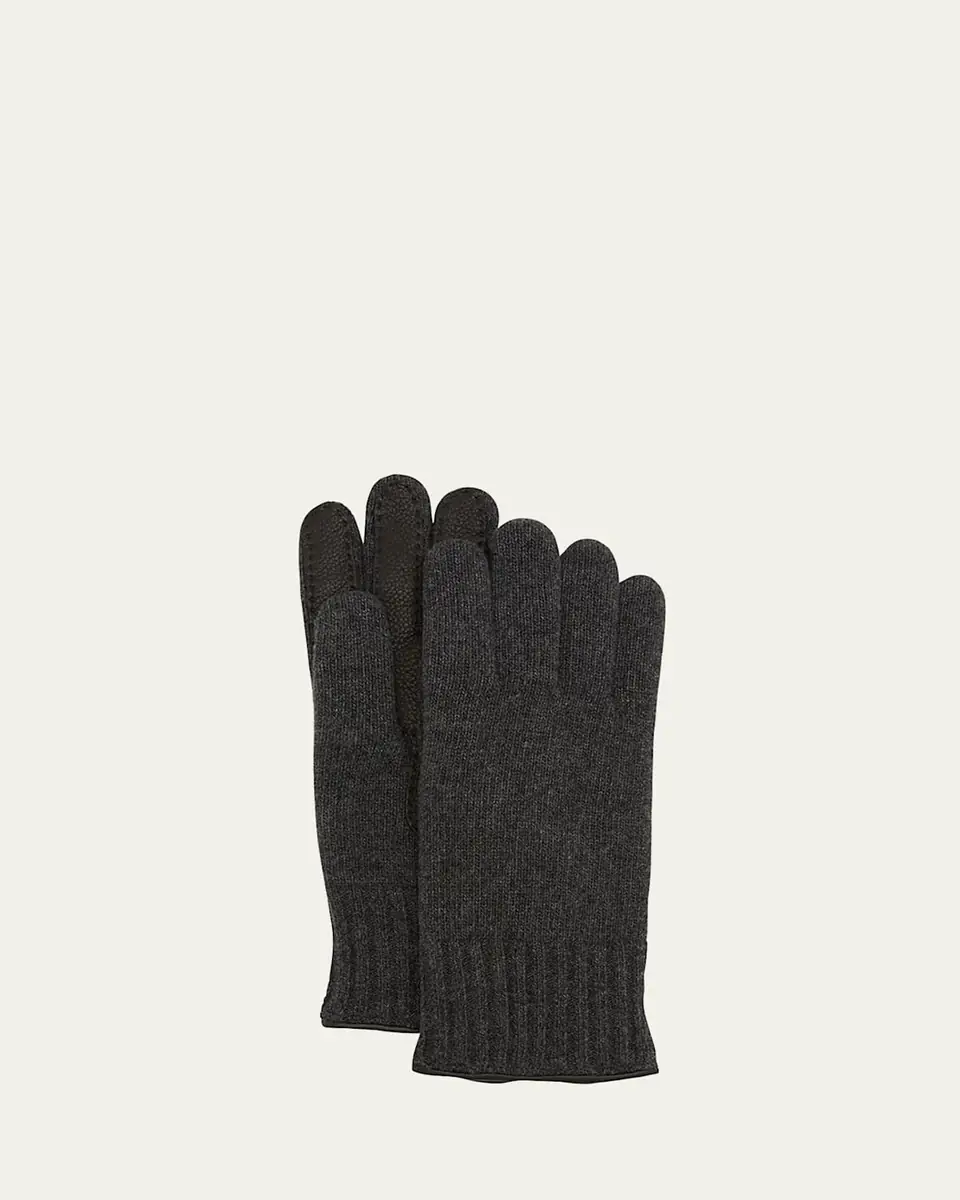Bergdorf Goodman Men's Cashmere Jersey Gloves w/ Deerskin Palms | Thumbnail 3