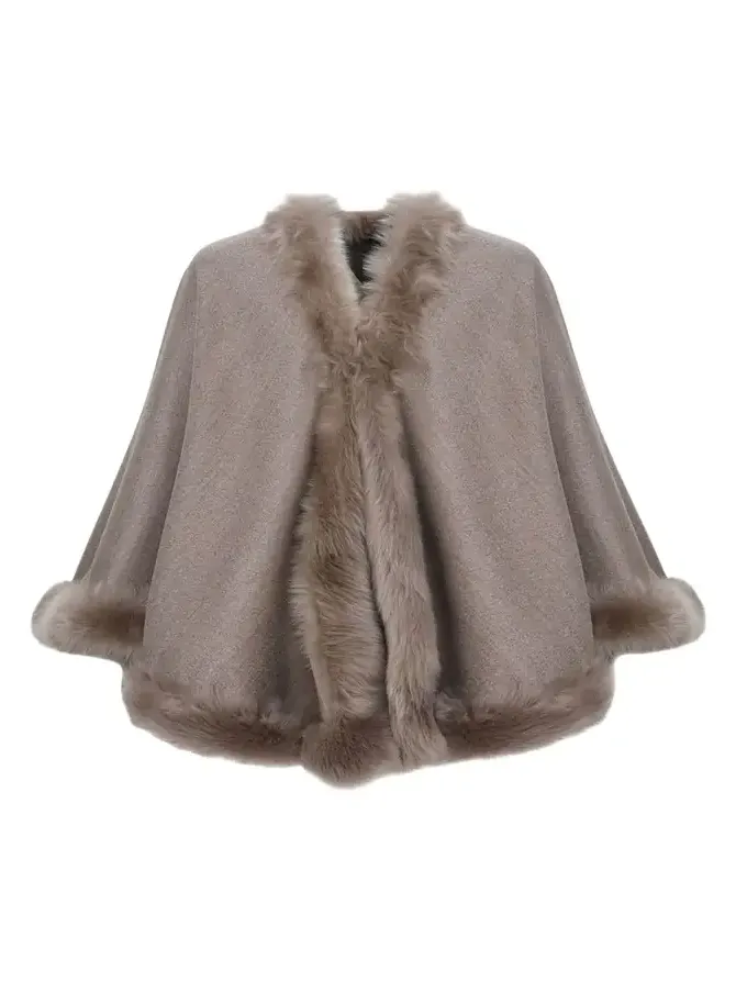Wool and Cashmere Cape with Merinillo Shearling Lamb Trim Wool and Cashmere Cape with Merinillo Shearling Lamb Trim