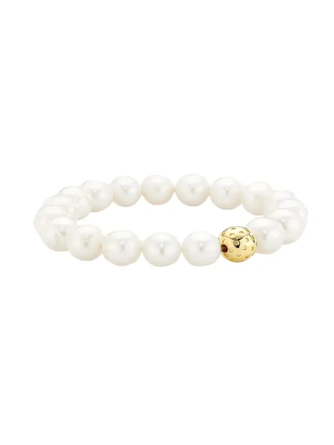 Paige Novick 9mm Freshwater Pearl Bracelet with Gold Vermeil Perforated Ball