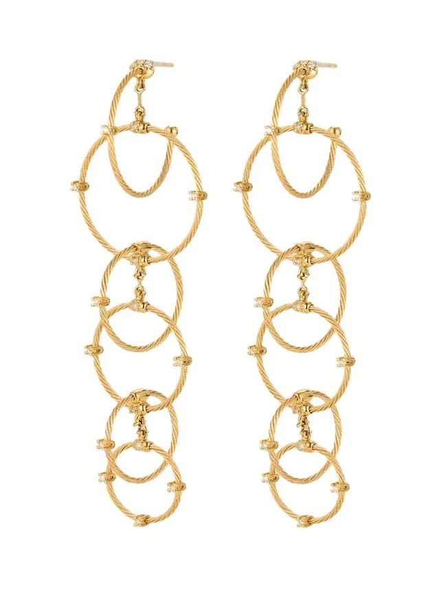 18K Yellow Gold Long Rain Chain Diamond Earrings 18K Yellow Gold Long Rain Chain Diamond Earrings