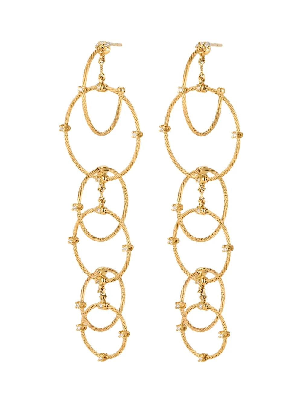 18K Yellow Gold Long Rain Chain Diamond Earrings