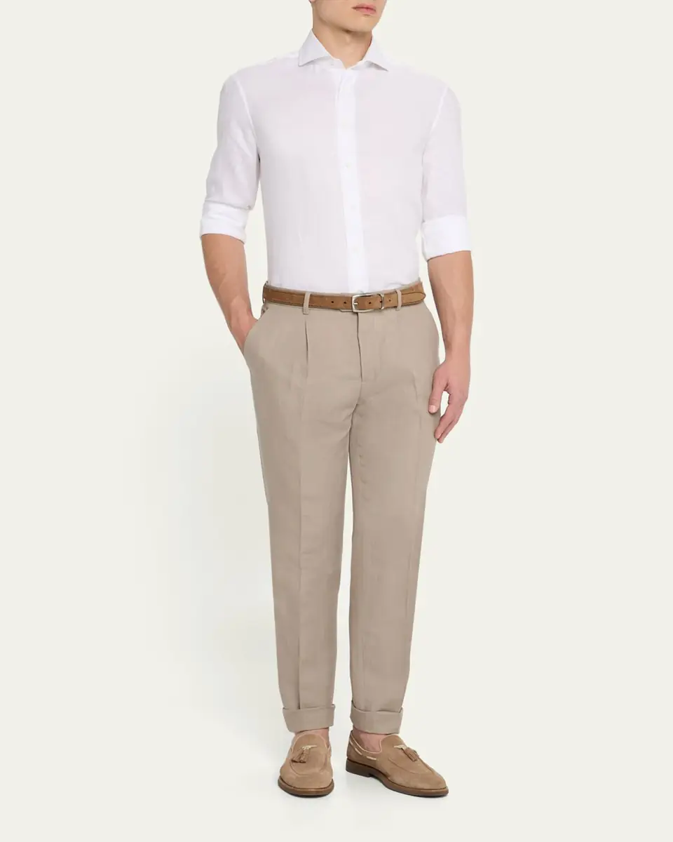 Brunello Cucinelli Men's Leisure-Fit Pleated Pants | Thumbnail 2 Brunello Cucinelli Men's Leisure-Fit Pleated Pants | Thumbnail 2