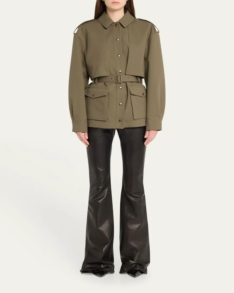 Saint Laurent Belted Long-Sleeve Button-Down Jacket | Thumbnail 2 Saint Laurent Belted Long-Sleeve Button-Down Jacket | Thumbnail 2