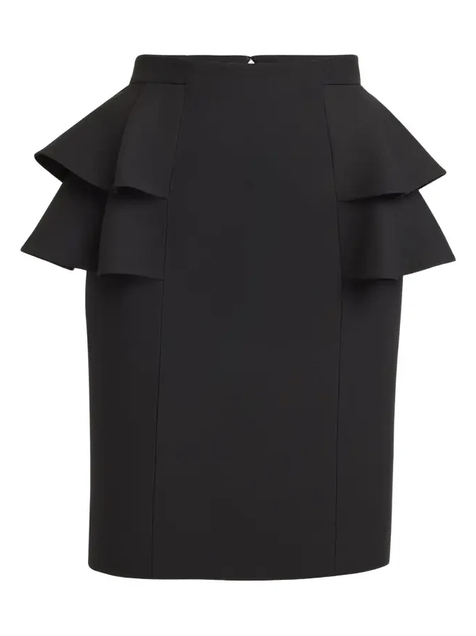 Tiered Peplum Midi Wool Skirt