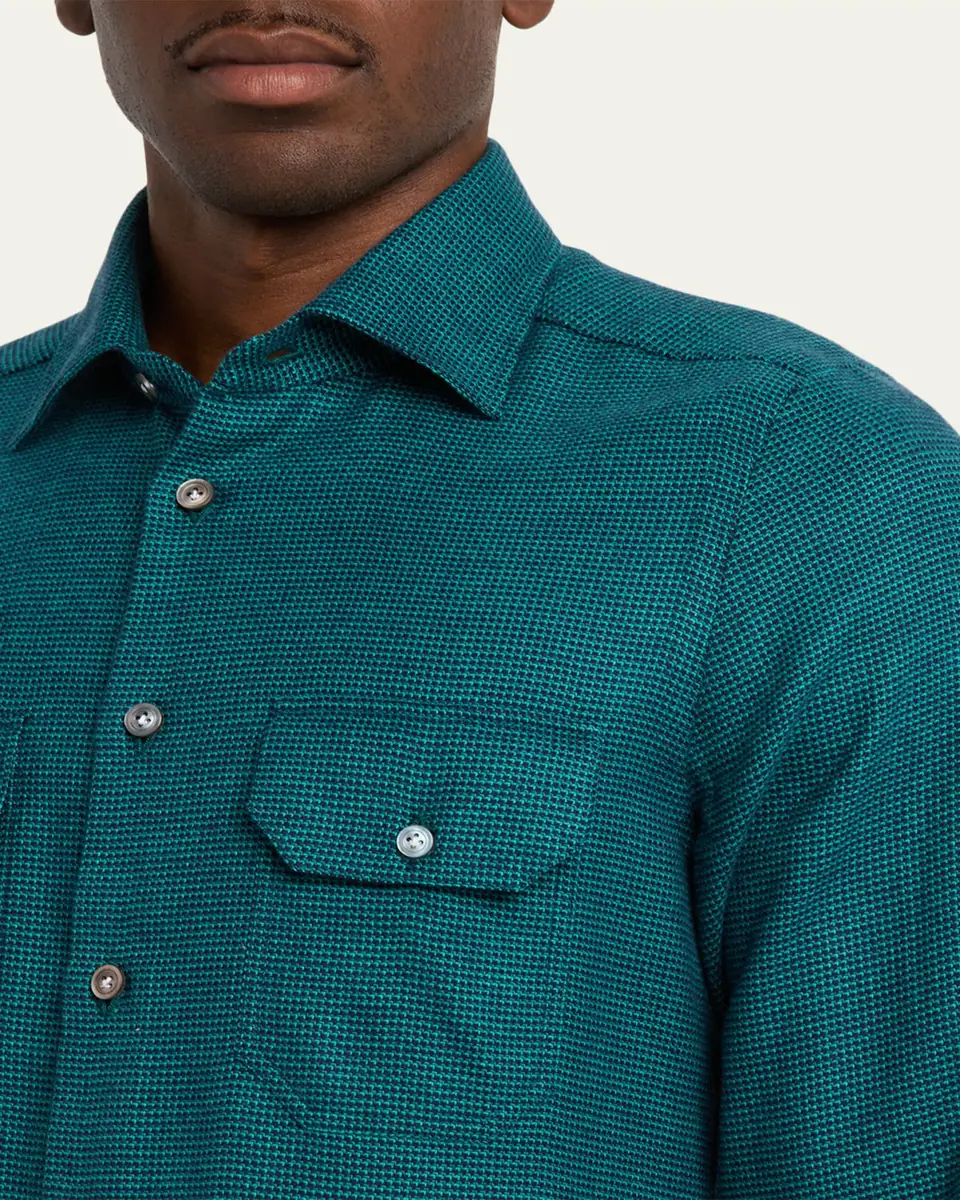 Kiton Men's Cotton Micro-Houndstooth Textured Overshirt | Thumbnail 2 Kiton Men's Cotton Micro-Houndstooth Textured Overshirt | Thumbnail 2