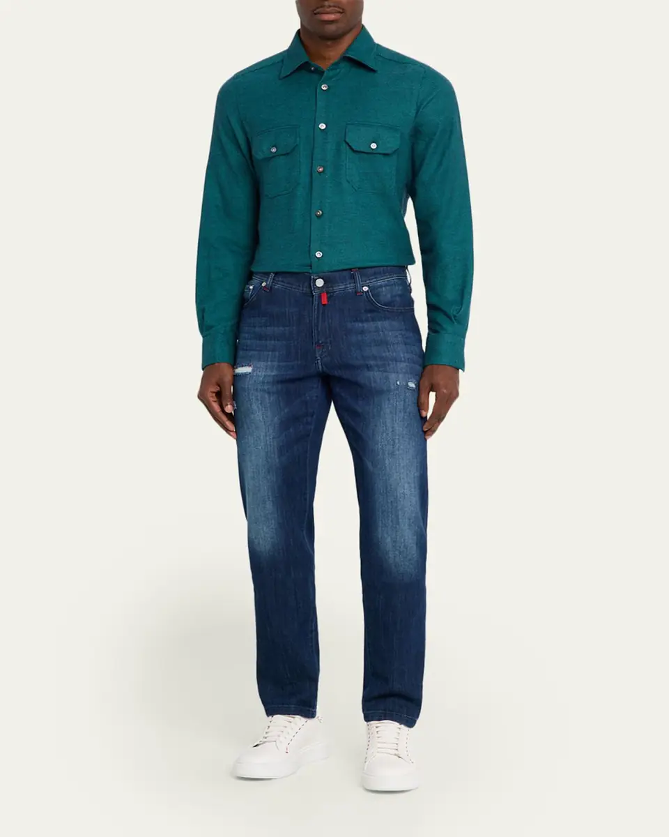 Kiton Men's Cotton Micro-Houndstooth Textured Overshirt | Thumbnail 3 Kiton Men's Cotton Micro-Houndstooth Textured Overshirt | Thumbnail 3