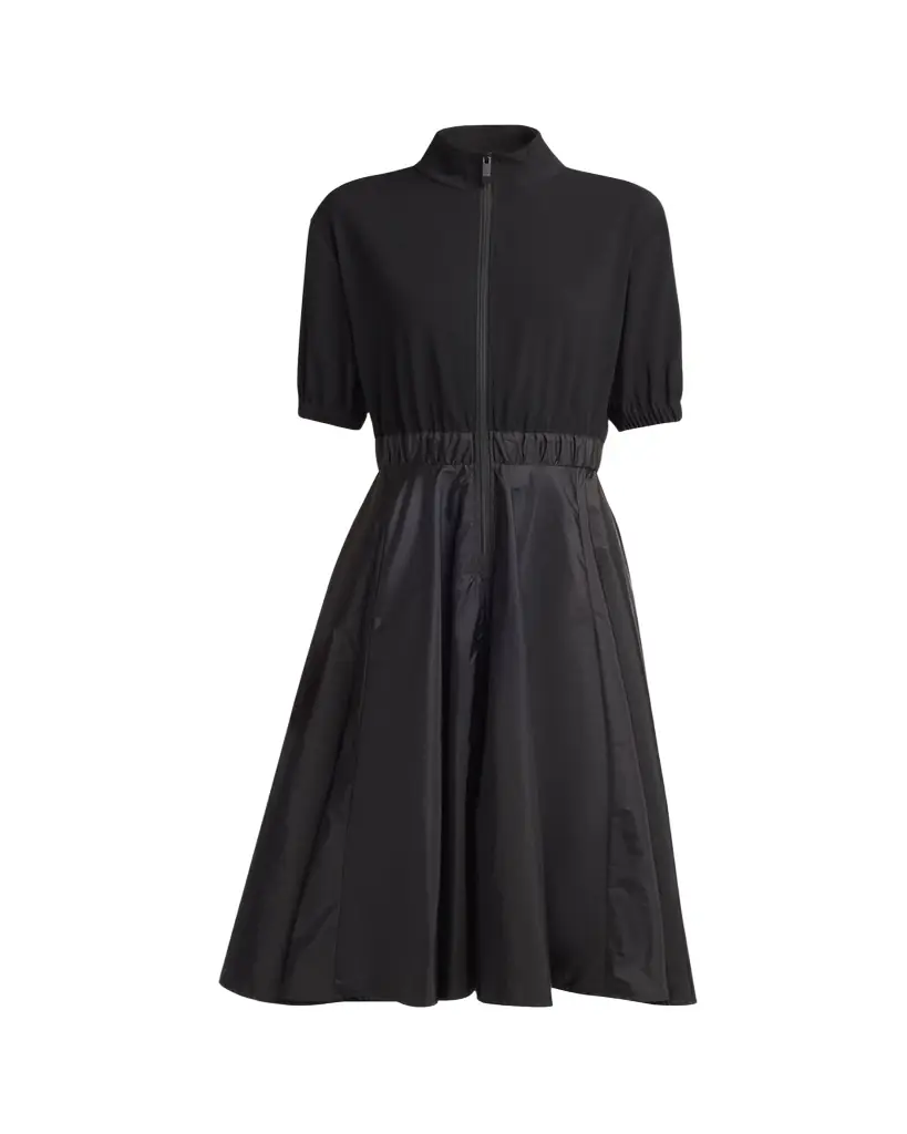 Moncler Short-Sleeve Zip Mixed-Media Dress | Image 1 Moncler Short-Sleeve Zip Mixed-Media Dress | Image 1