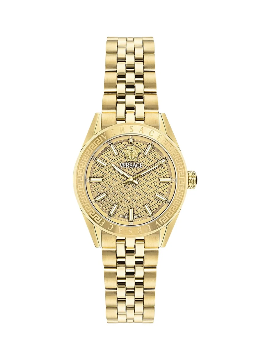 Versace V-Code 36mm IP Yellow Gold Bracelet Watch