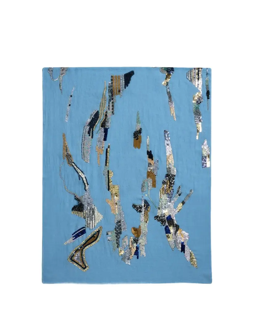 Janavi India Galactic Legacy Sequin-Embroidered Merino Wool Scarf | Image 1 Janavi India Galactic Legacy Sequin-Embroidered Merino Wool Scarf | Image 1