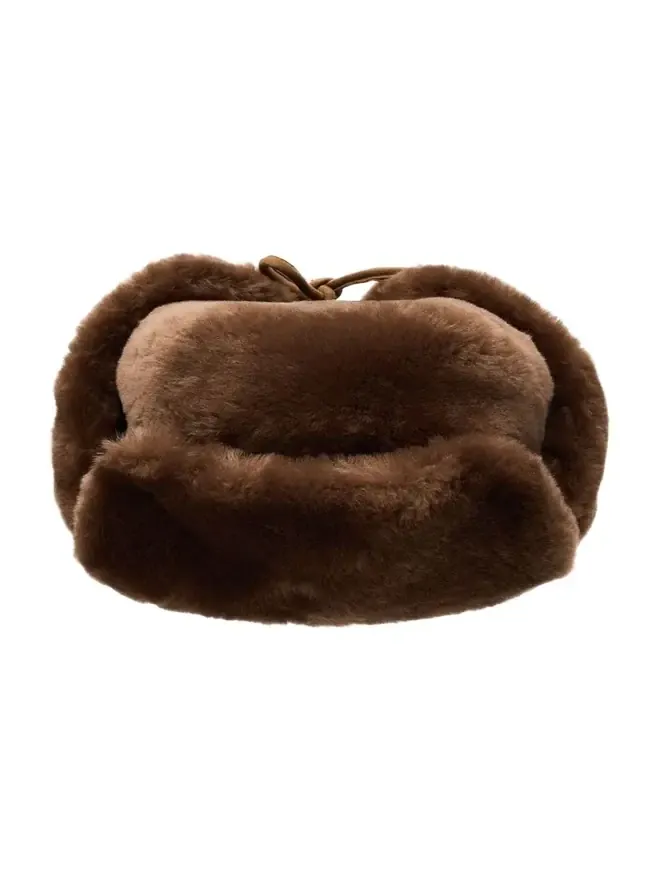 Pologeorgis Men's Shearling Trapper Hat with Leather Chin Strap