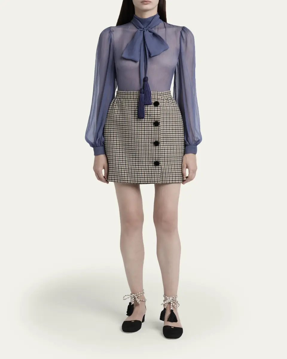 Valentino Garavani Tassel Bow-Neck Crinkle Chiffon Blouse | Thumbnail 2 Valentino Garavani Tassel Bow-Neck Crinkle Chiffon Blouse | Thumbnail 2