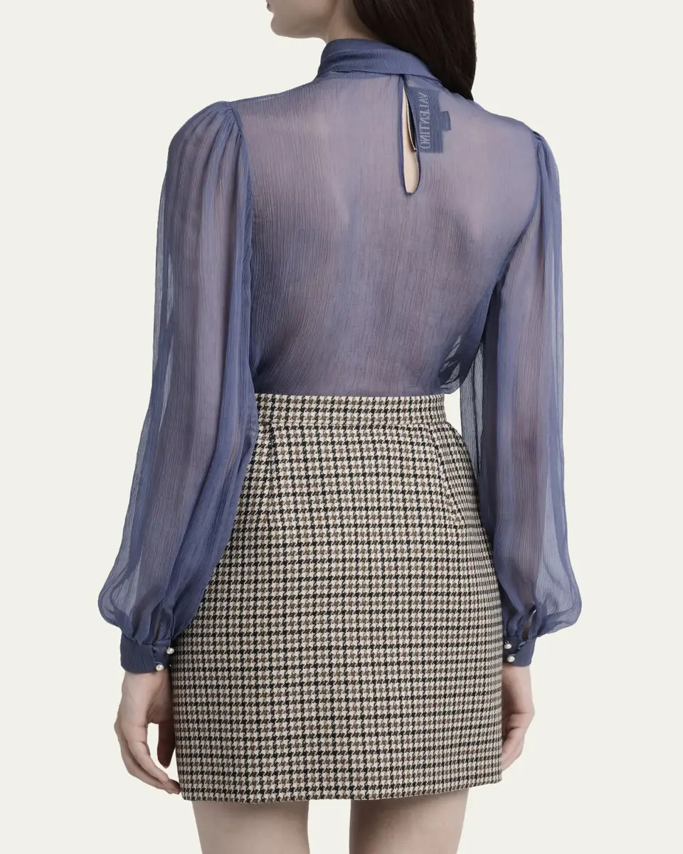 Valentino Garavani Tassel Bow-Neck Crinkle Chiffon Blouse | Thumbnail 3 Valentino Garavani Tassel Bow-Neck Crinkle Chiffon Blouse | Thumbnail 3