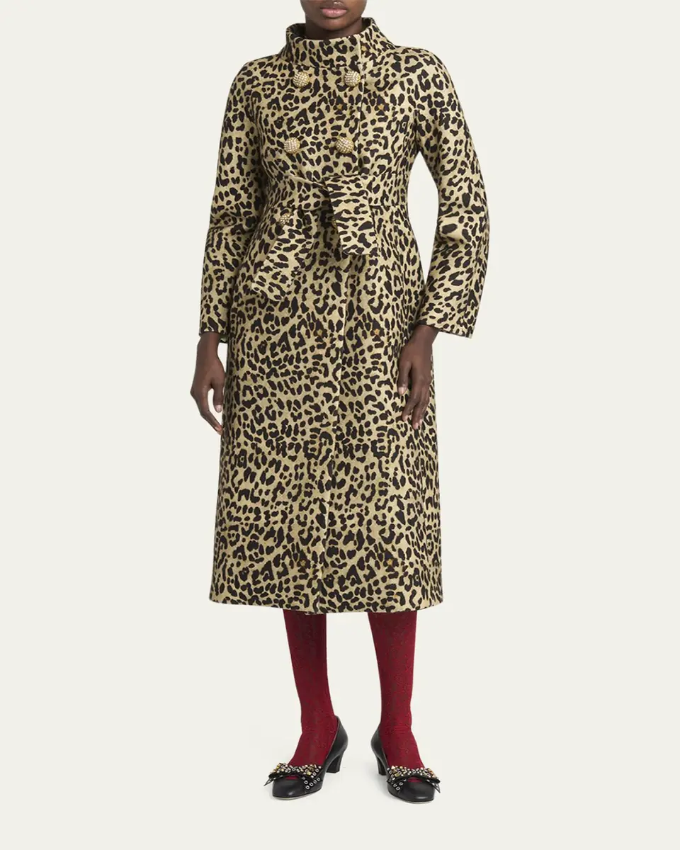 Valentino Garavani Leopard-Print Wool Double-Breasted Long Coat | Thumbnail 2 Valentino Garavani Leopard-Print Wool Double-Breasted Long Coat | Thumbnail 2