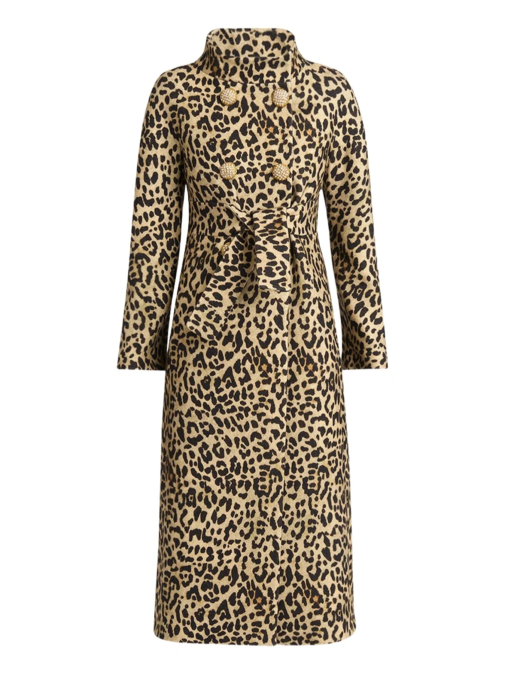 Valentino Garavani Leopard-Print Wool Double-Breasted Long Coat