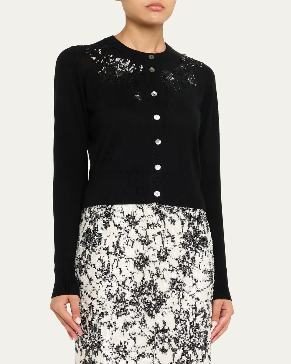 PRABAL GURUNG Sequin Floral-Embroidered Cardigan | Thumbnail 4