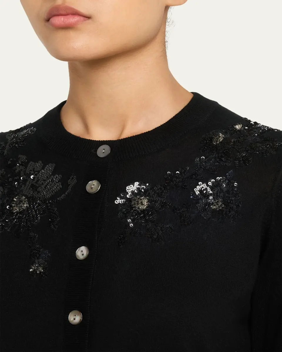 PRABAL GURUNG Sequin Floral-Embroidered Cardigan | Thumbnail 5