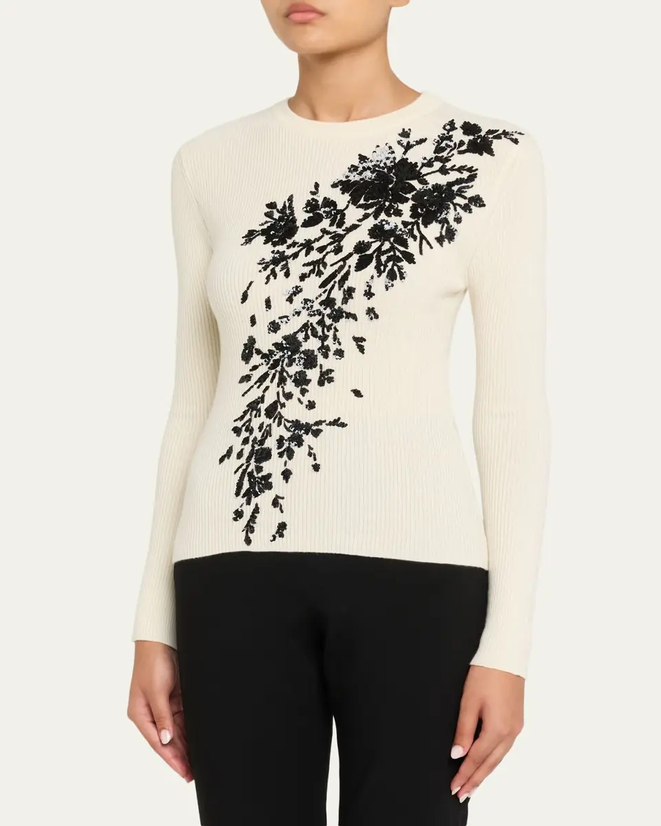 PRABAL GURUNG Sequin Floral-Embroidered Rib Knit Shirt | Thumbnail 4