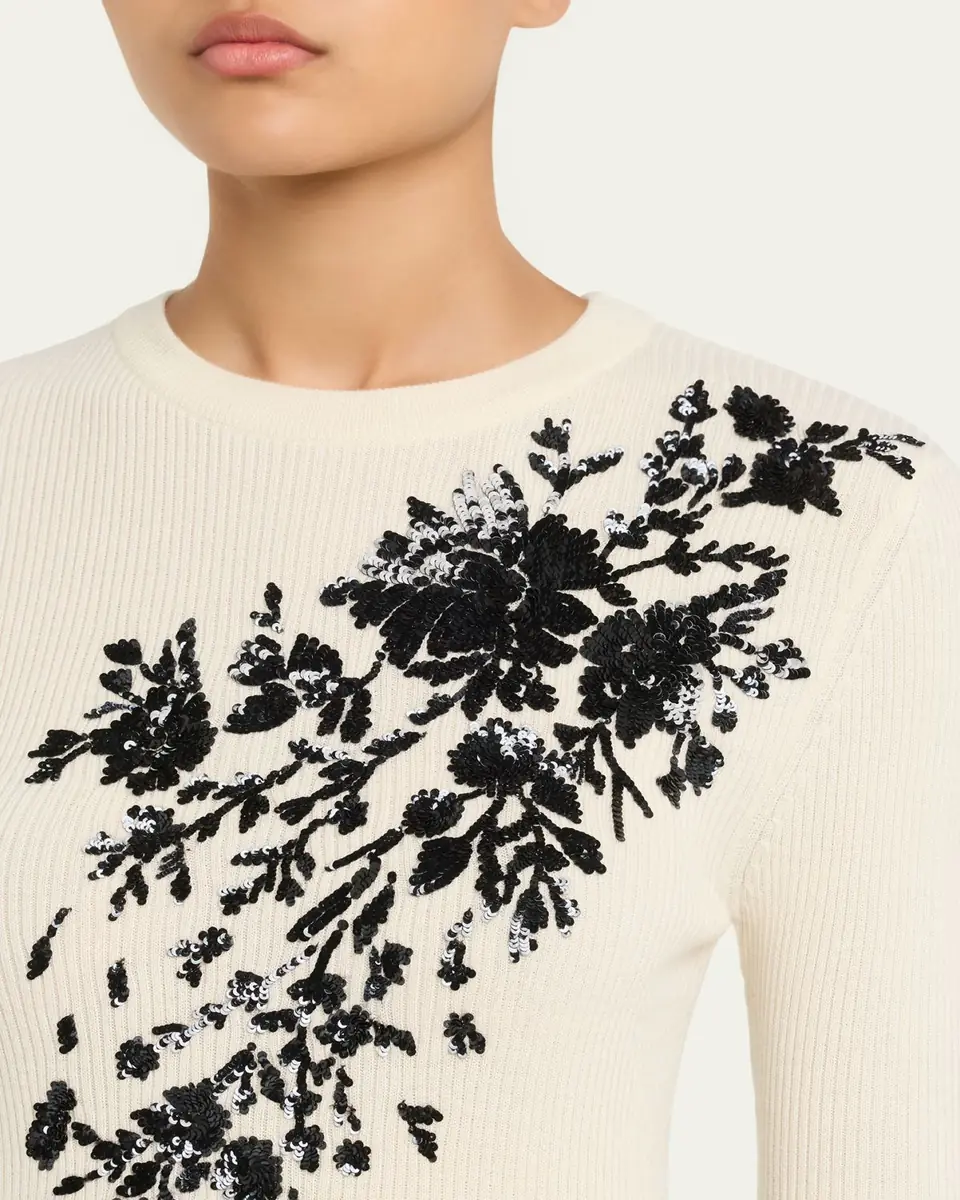 PRABAL GURUNG Sequin Floral-Embroidered Rib Knit Shirt | Thumbnail 5