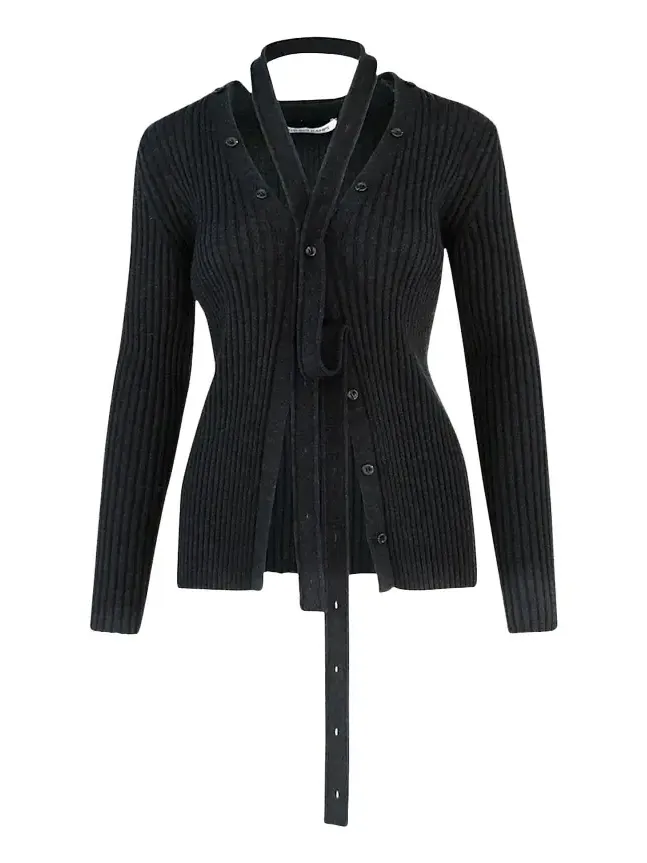 Button Convertible Rib V-Neck Cardigan