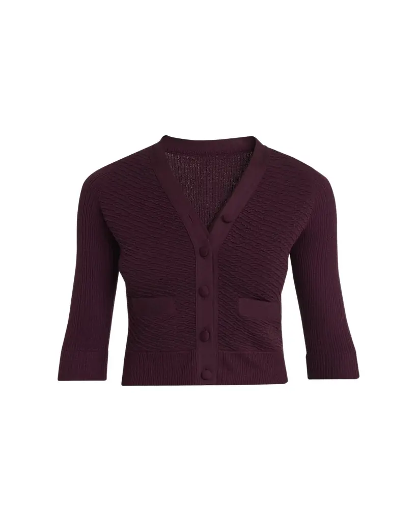 Chloé Textured Wool Knit Half-Sleeve Cropped Cardigan | Image 1 Chloé Textured Wool Knit Half-Sleeve Cropped Cardigan | Image 1